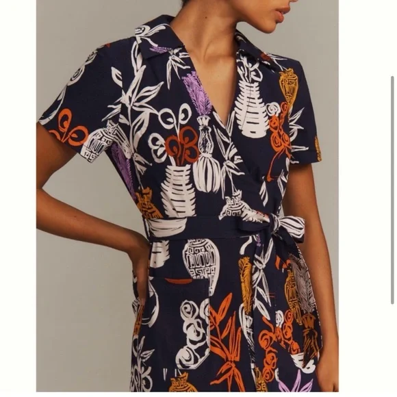 NWT Anthropologie Maeve Short-Sleeve Linen Tie-Waist Midi Dress XS - Picture 4 of 17